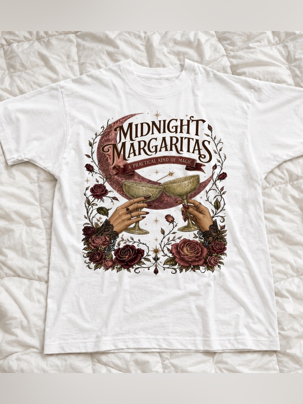 Midnight Margaritas White Graphic Tee, Vintage Classic Shirt For Everyday